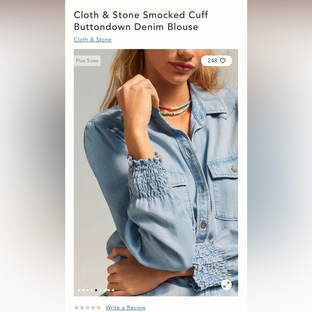 Cloth & Stone Smocked Cuff Buttondown Denim Blouse